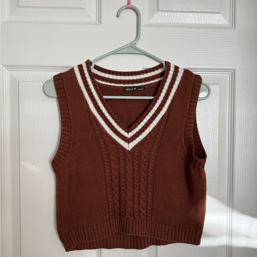 nikkak  Brown Cable Knit Sweater Vest